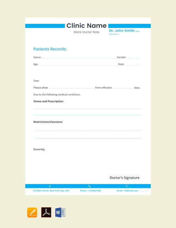 free blank doctor note template