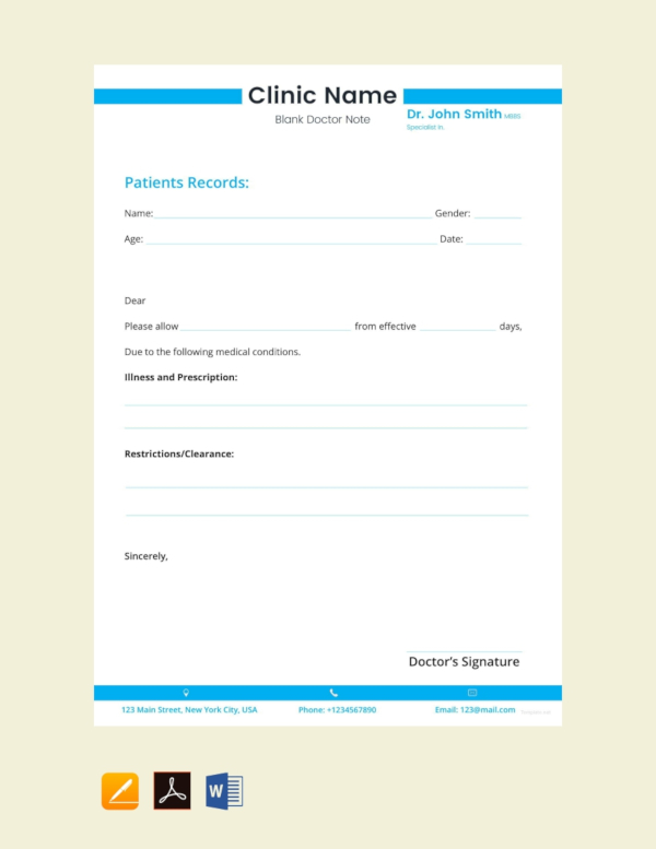 Return To Work Doctors Note Template Free