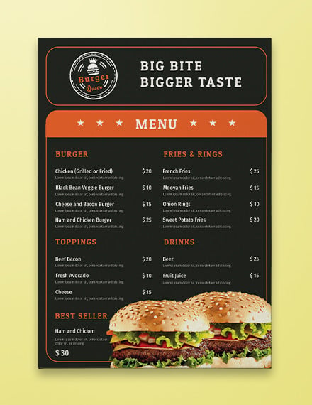 free burger menu template