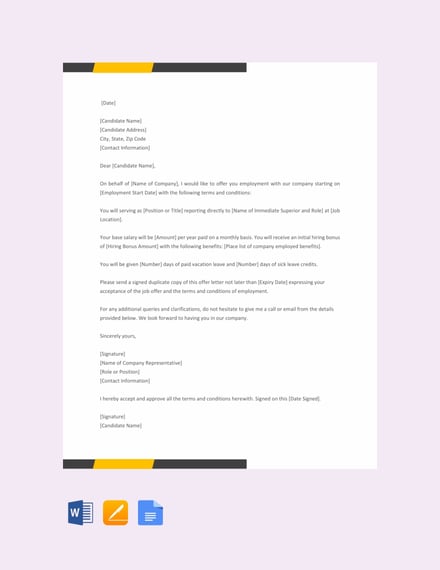 free company offer letter template