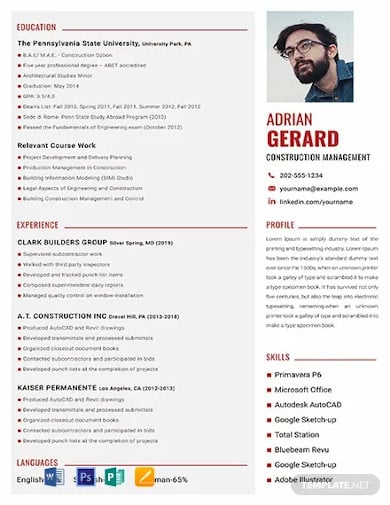 free construction manager resume