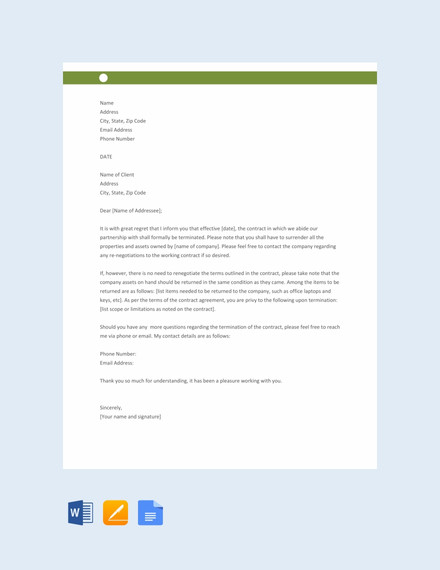 free contract termination letter template