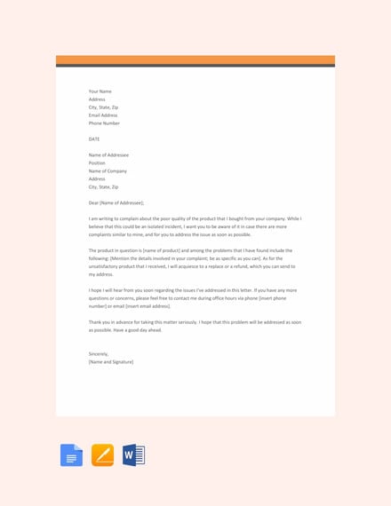 free customer complaint letter template