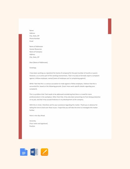 free employee complaint letter template