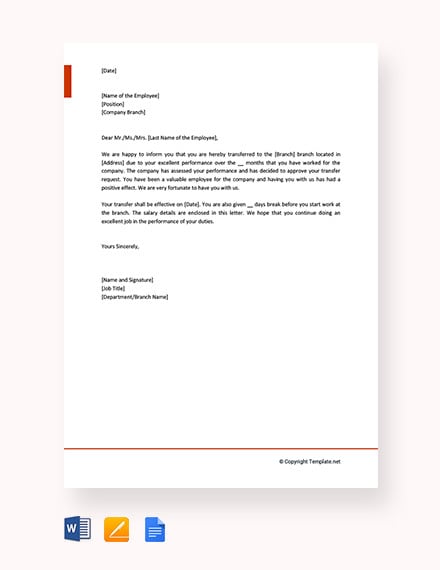 free employee transfer letter