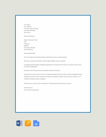 free employment application letter template