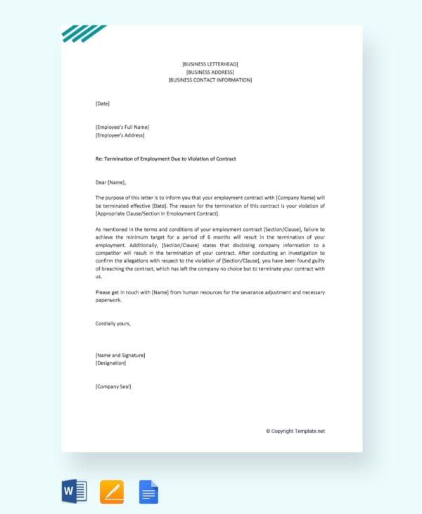 free employment contract termination letter