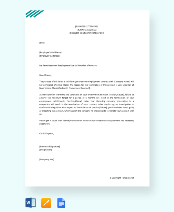 letter of termination of employment contract