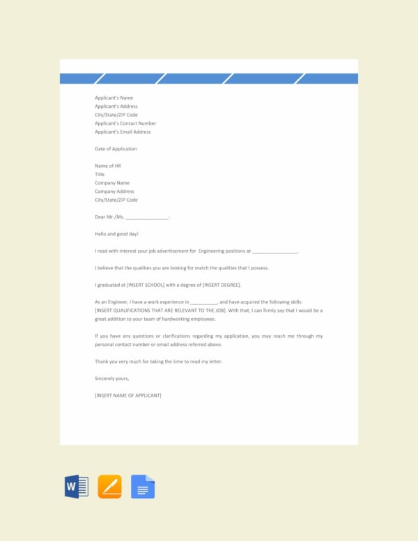 free engineering job application letter template