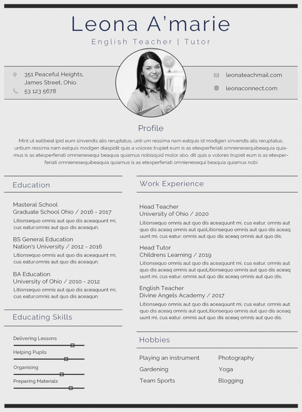 free english teacher cv template