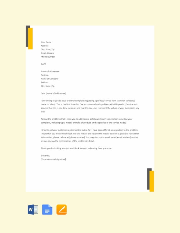 free formal complaint letter template