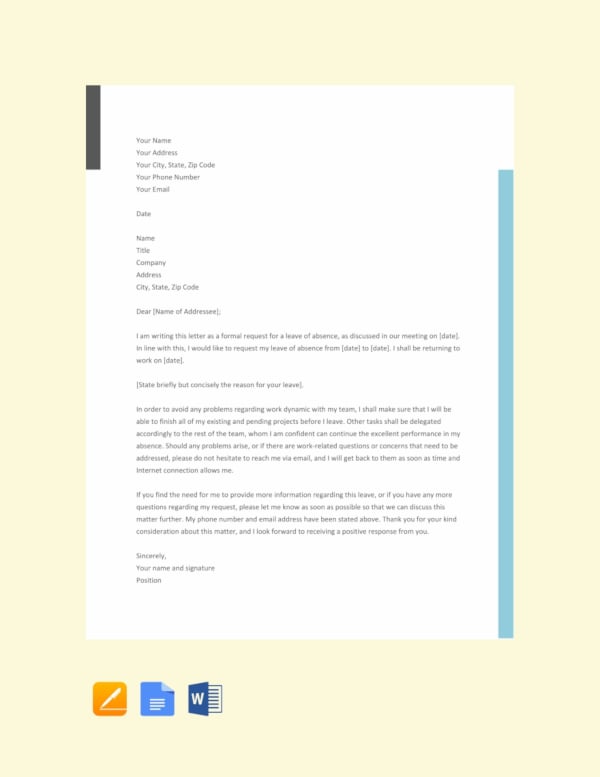 free formal leave letter template