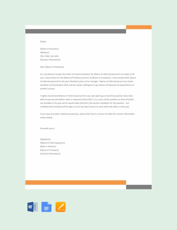 free formal reference letter template