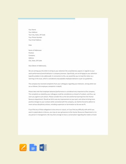 free hr warning letter template1