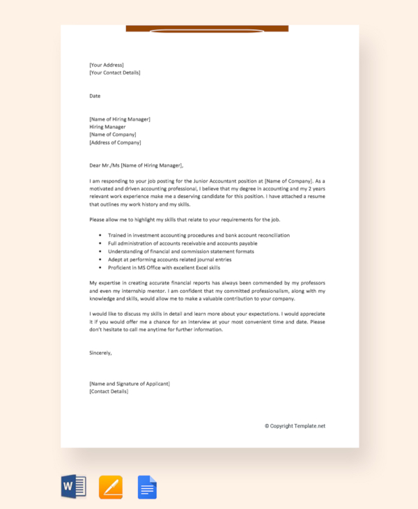 example of application letter for junior accountant