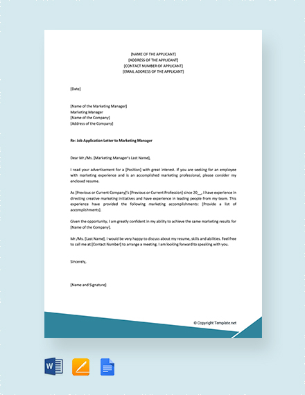 application letter for the position of a manager