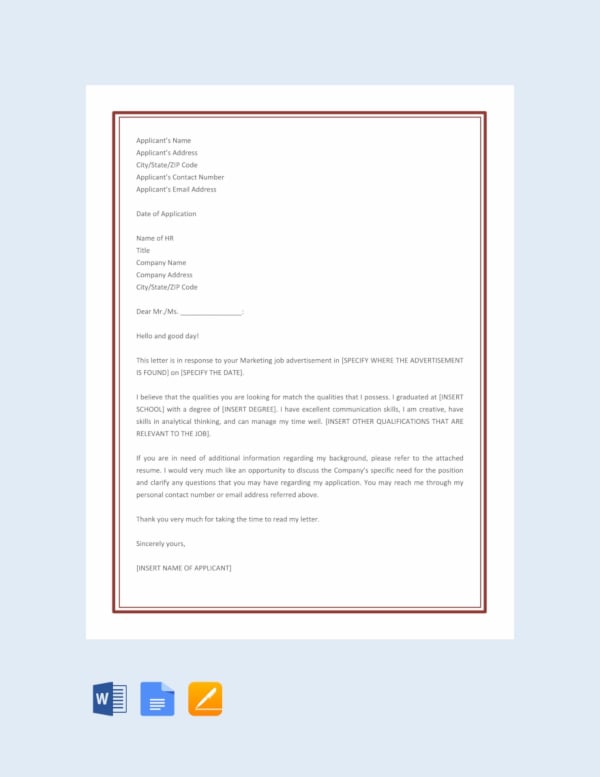 free marketing job application letter template