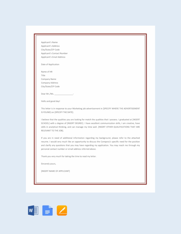 How To Write A Marketing Job Application Letter