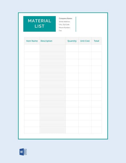 free-material-list-template