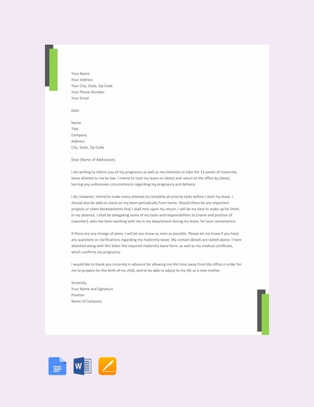 free maternity leave letter template