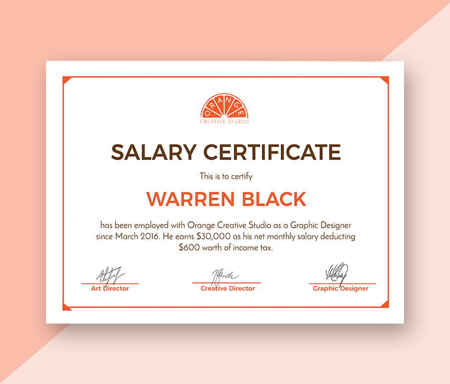 free monthly salary certificate template