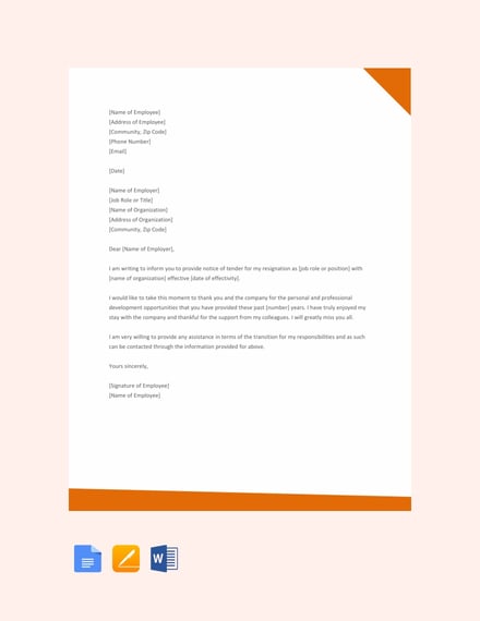 free professional resignation letter template