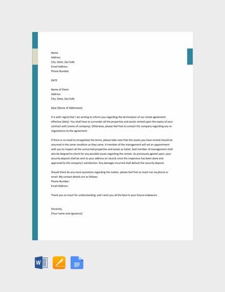 free rental agreement termination letter template 440x570
