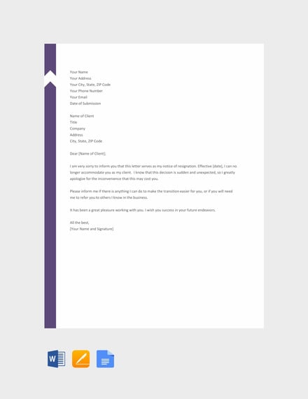 free resignation letter to client template