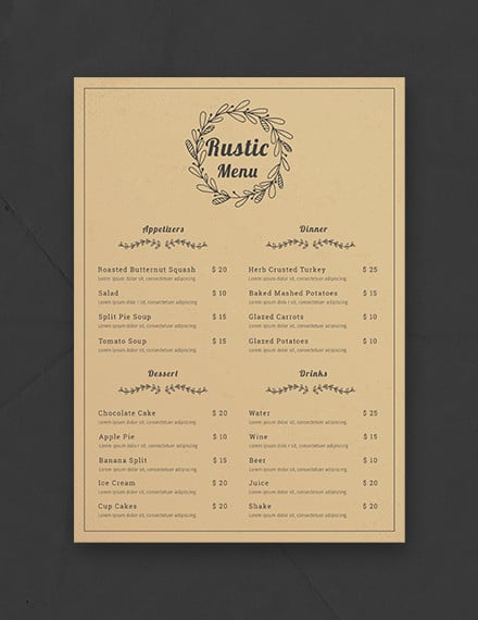 free rustic menu template