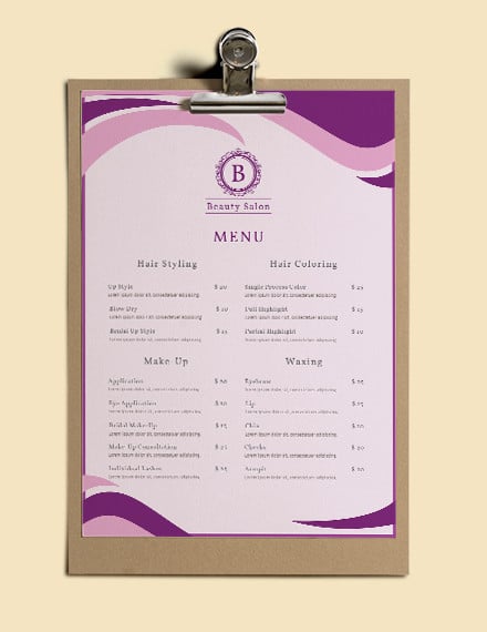 free salon menu template