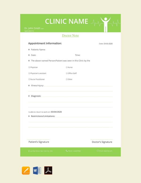 free sample doctor note template