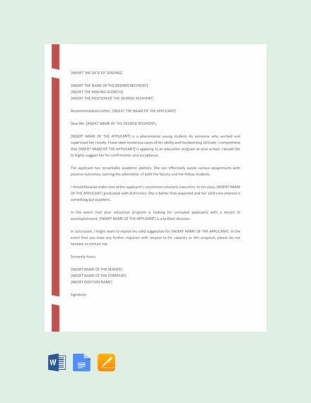 free school recommendation letter template