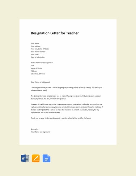Sample Letter Of Resignation For Teacher from images.template.net