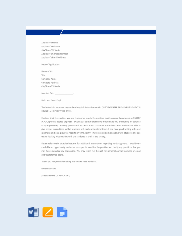 application letter for teaching job template