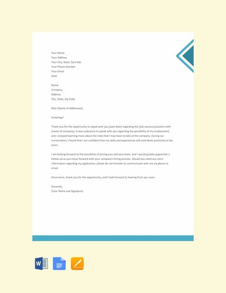 free thank you letter after interview template