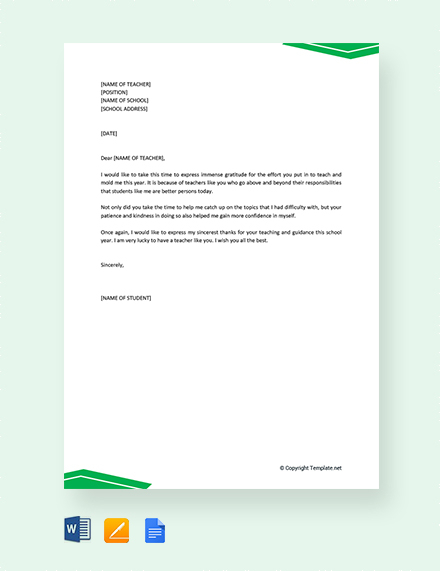 14+ Free Thank You Letter To Teacher - PDF | Word | Apple Pages ...