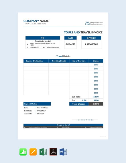 13+ Travel Invoice Templates - Word, Excel, PDF