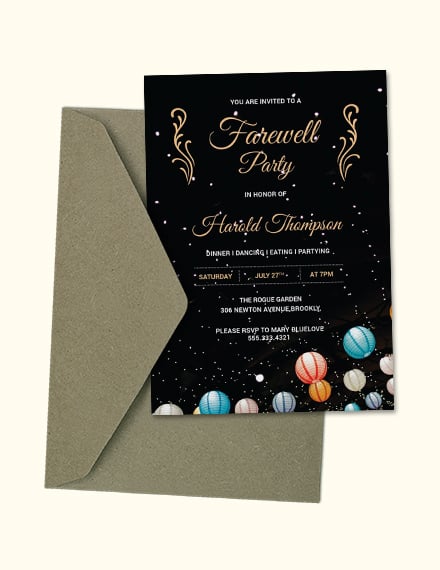 glittered farewell party invitation example
