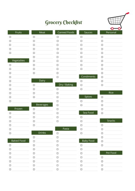 Grocery Checklist Template