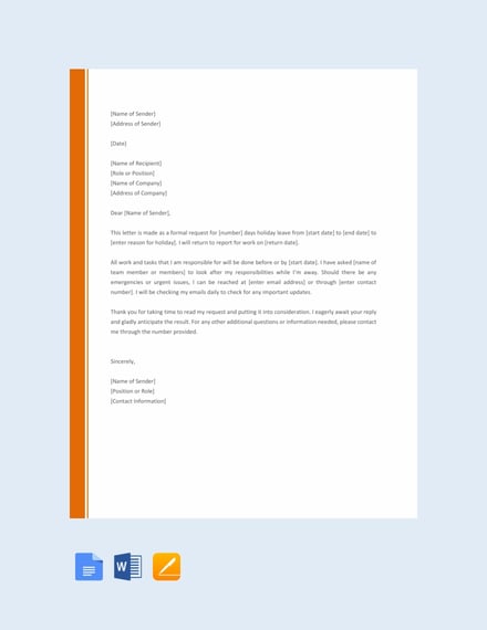 holiday request letter template