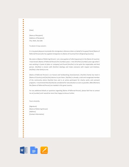10 Immigration Reference Letter Templates Pdf Doc Free