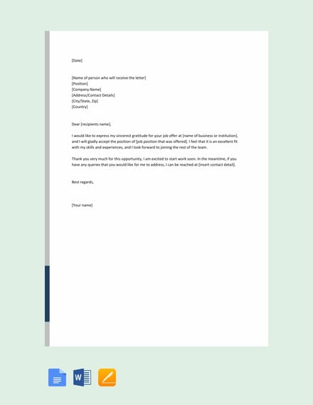 job acceptance letter template