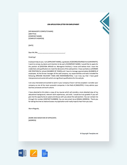 job application letter for employment