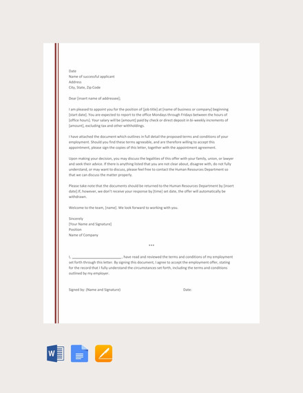job appointment letter template for new employee