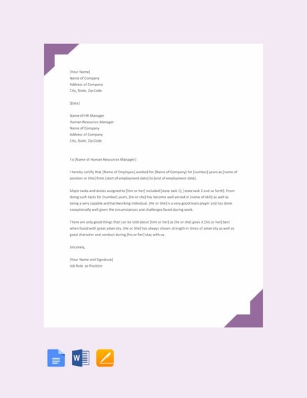 job experience letter template