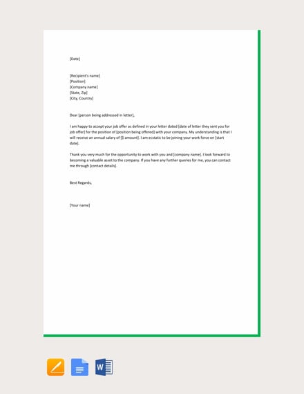 job offer acceptance letter template