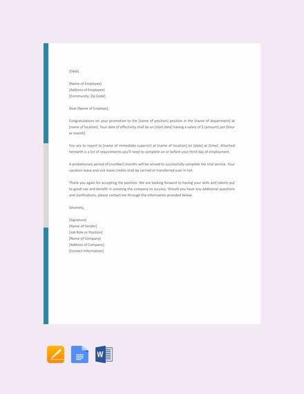 job promotion letter template