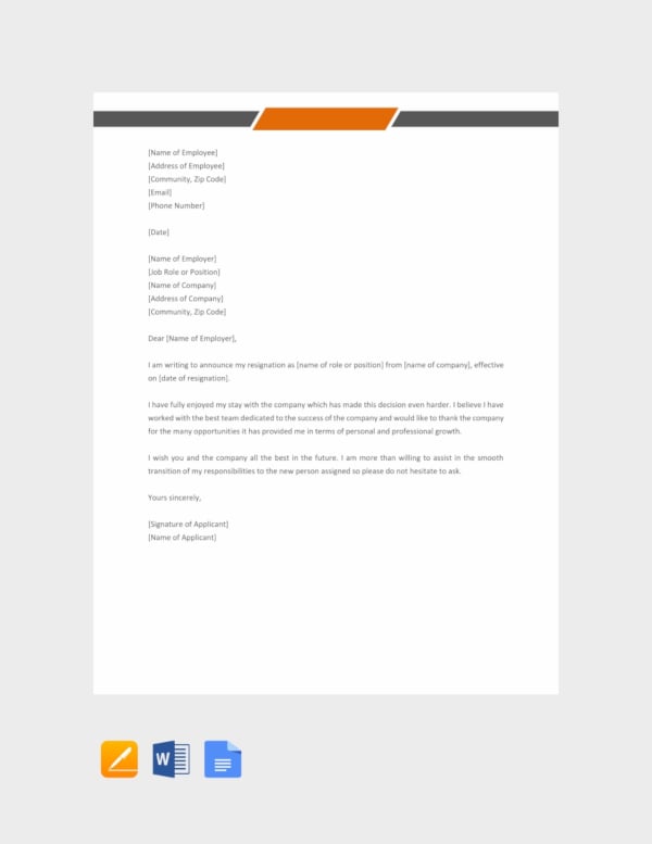 job resignation letter template