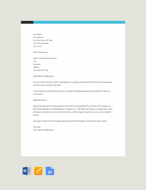 job resignation letter with a reason template