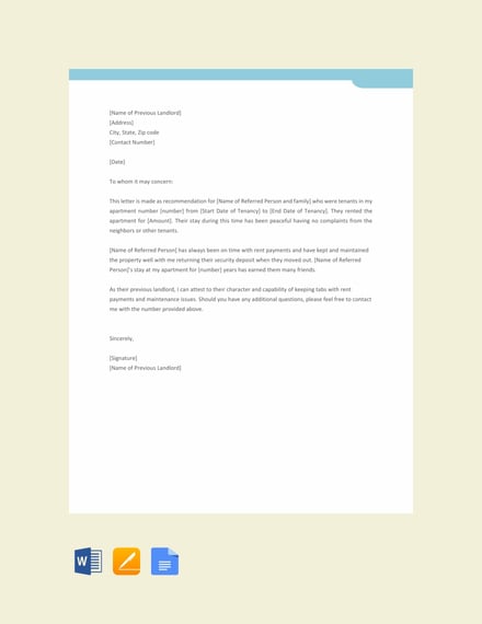 landlord reference letter template
